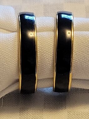 Vtg Monet Navy Blue Enamel Gold Tone Hoop Earrings Clip Closure PAT 249.252